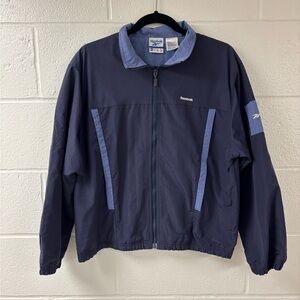 Vintage Reebok Navy Windbreaker Jacket | Athletic Zip-Up Outerwear Size Medium